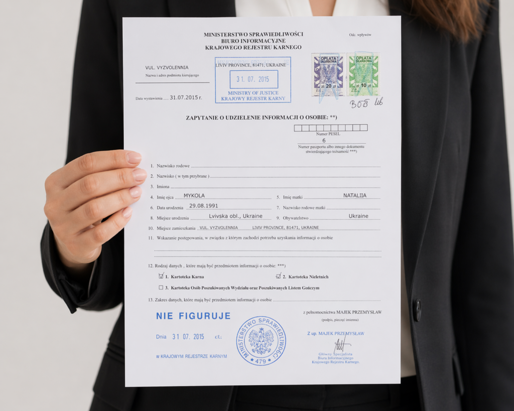Police clearance certificate Warsaw, criminal record check Poland for foreigners, get PCC without PESEL, KRK for non-residents.