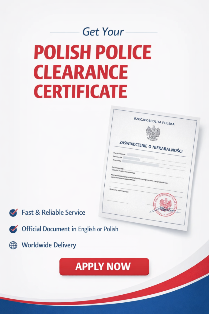  Police Clearance Certificate (PCC) from Poland. Known locally as the Zaświadczenie o Niekaralności, this document is issued by the National Criminal Register (Krajowy Rejestr Karny - KRK)