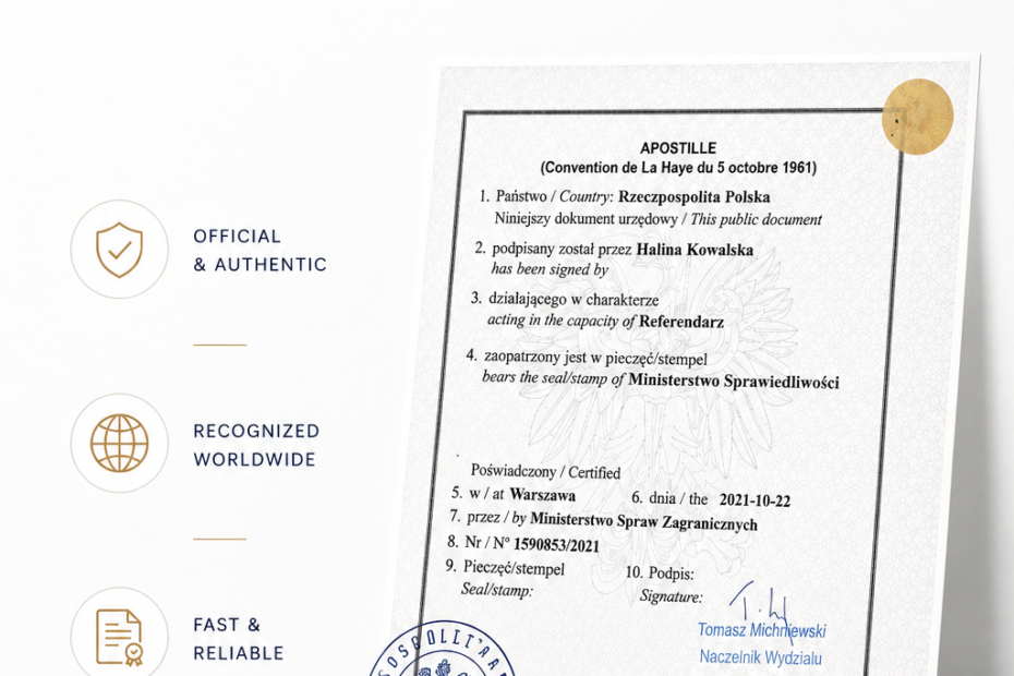 Professional Apostille services in Warsaw help individuals and companies save time by handling the entire process, including document verification, preparation of applications, coordination with the relevant authorities, and courier delivery. Fast Apostille Warsaw Poland services are especially useful for urgent business, visa, academic, immigration, and corporate matters.