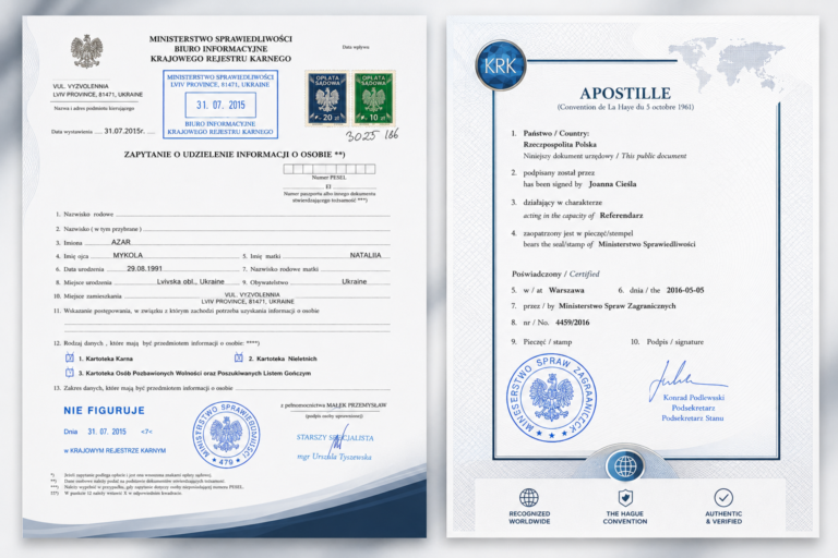 What does a Polish Police Clearance Certificate show? Learn what the KRK register tracks, how your passport replaces a PESEL, and why printed PDFs get rejected abroad. Get your official paper background check fast with Lex Corporation.